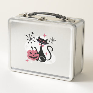 Halloween Mitte Jahrhundert Retro Black Cat Metall Brotdose