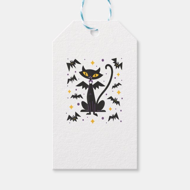 Halloween Mitte Jahrhundert Retro Vampire Black Ca Geschenkanhänger (Vorderseite)