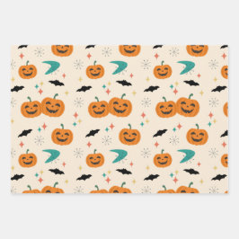 Halloween Mitte Jahrhunderts Pumpkins Muster Geschenkpapier Set