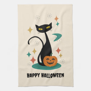 Halloween Mitte Jahrhunderts Schwarze Katze Geschirrtuch