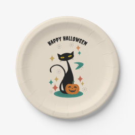 Halloween Mitte Jahrhunderts Schwarze Katze Pappteller