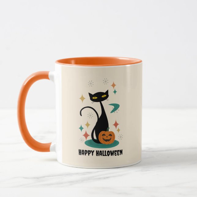 Halloween Mitte Jahrhunderts Schwarze Katze Tasse (Links)