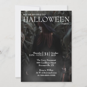 Halloween Moderne Gotische Hexe im dunklen Wald Einladung