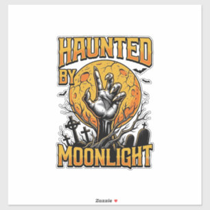 Halloween-Mond-Friedhof Vintage-Stickerei-Shirt_1 Aufkleber