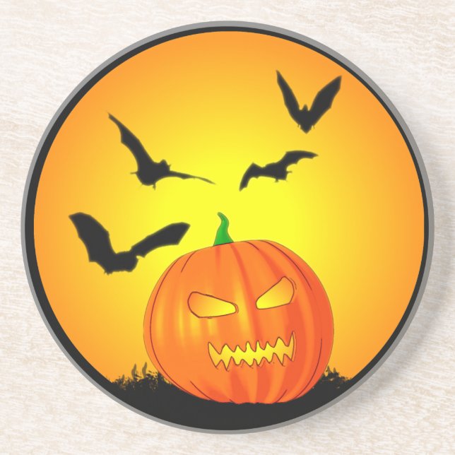 Halloween-Mond-Kürbislaterne Sandstein Untersetzer (Vorne)