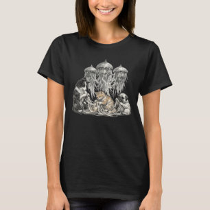 Halloween-Mond Threads Quallen Tier Skizzen Kunst T-Shirt