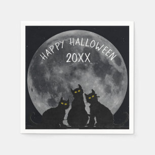 Halloween-Mond und Silhouetten von schwarzen Katze Serviette