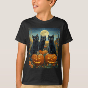 Halloween Mondlicht-Kürbisfeld Schwarze Katzen T-Shirt