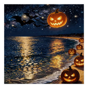 Halloween Mondlicht Strand Poster