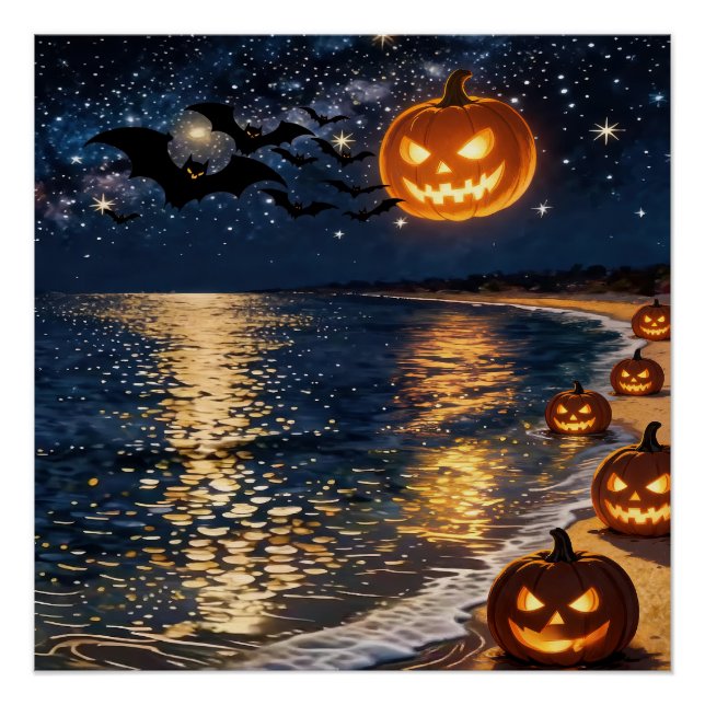 Halloween Mondlicht Strand Poster (Vorderseite)