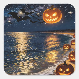 Halloween Mondlicht Strand Quadratischer Aufkleber