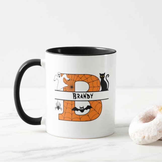Halloween Monogramm B Ihren Namen hinzufügen Tasse (Mit Donut)
