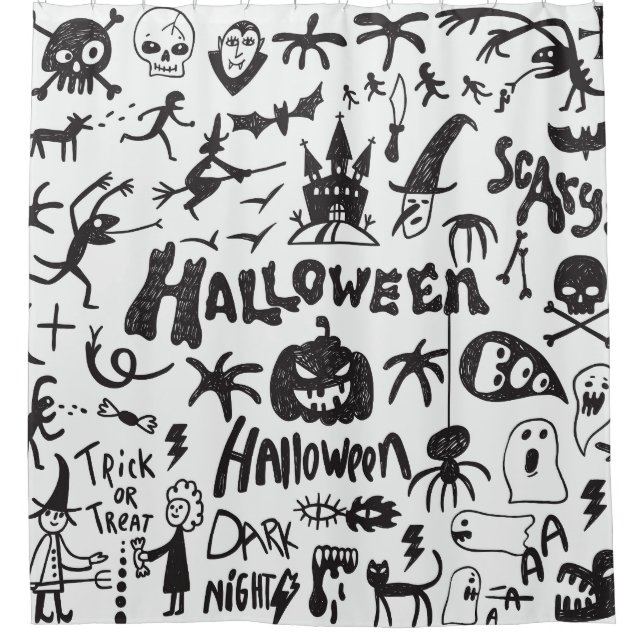Halloween Monster Doodles Spaß Duschvorhang (Vorderseite)