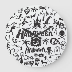 Halloween Monster Doodles Spaß Große Wanduhr