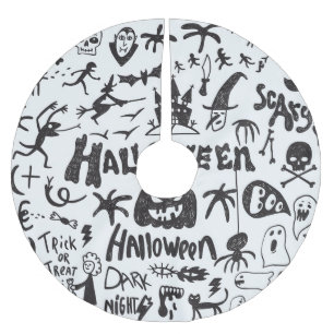 Halloween Monster Doodles Spaß Polyester Weihnachtsbaumdecke