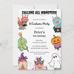 Halloween Monster Geburtstagskostüm-Party Einladung