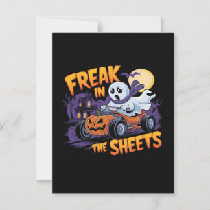 HALLOWEEN-MONSTER IM BETTLAKEN POSTKARTE