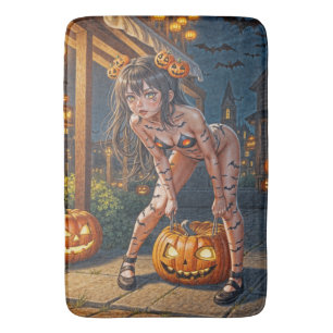 Halloween Monster Jack-o-Lantern & Bat Vixen Girl Badematte