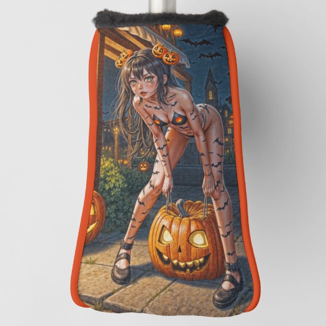 Halloween Monster Jack-o-Lantern & Bat Vixen Girl Golf Headcover (Rotieren 90)