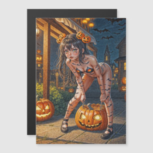 Halloween Monster Jack-o-Lantern & Bat Vixen Girl Magneteinladung