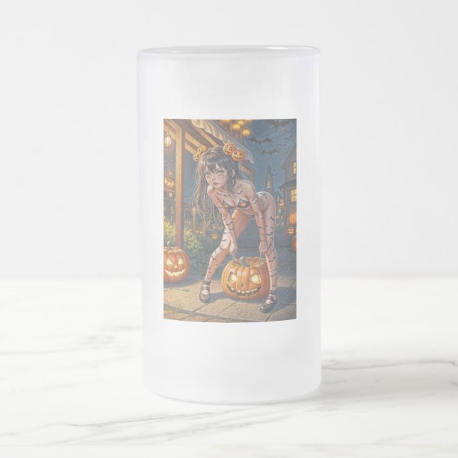 Halloween Monster Jack-o-Lantern & Bat Vixen Girl Mattglas Bierglas (Mittel)