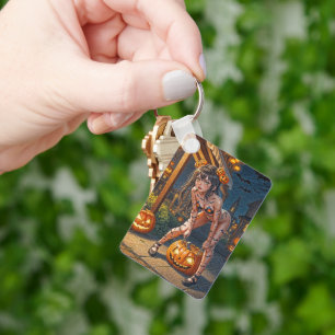 Halloween-Monster Jack-o-Lantern und Fledermaus-Vi Schlüsselanhänger