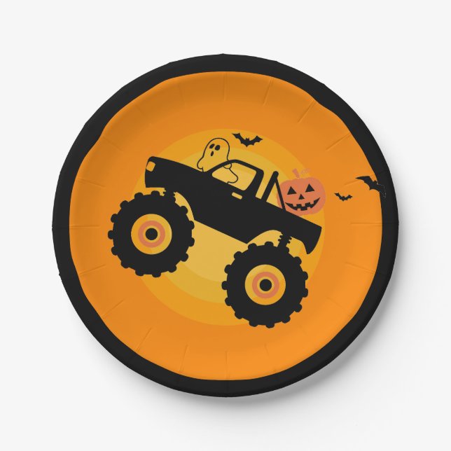 Halloween Monster LKW Ghost Pumpkin Fledermaus Pappteller (Vorderseite)