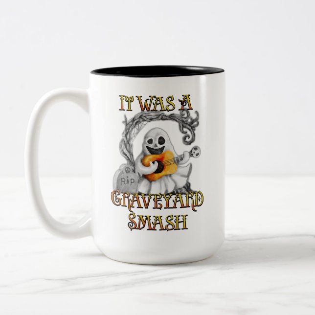 Halloween Monster Mash Ghost Graveyard Smash Zweifarbige Tasse (Links)