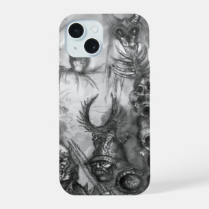 HALLOWEEN-MONSTER / ORK-KRIEG Schwarz-Weiß-Fantasy iPhone 15 Hülle