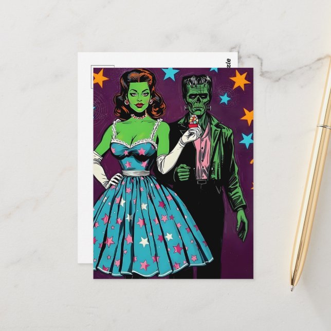 Halloween-Monster Postkarte (Vorderseite/Rückseite Beispiel)