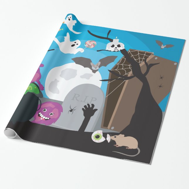 Halloween Monster Szene Geschenkpapier (Ungerollt)