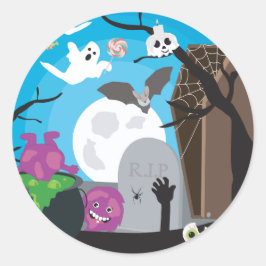 Halloween Monster Szene Runder Aufkleber