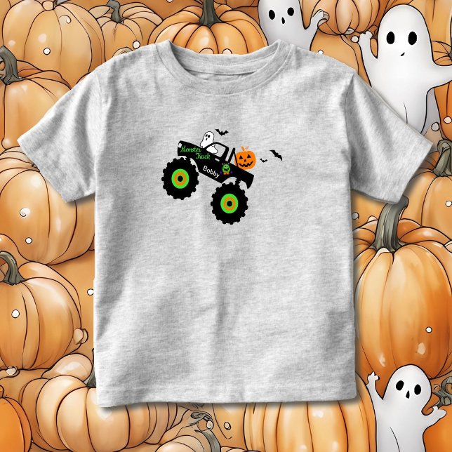 Halloween Monster Truck Add Name Kleinkind T - Shi T-shirt (Von Creator hochgeladen)