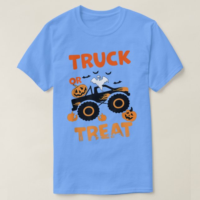 Halloween Monster Truck Crash Pumpkin Bats Spooky T-Shirt (Design vorne)