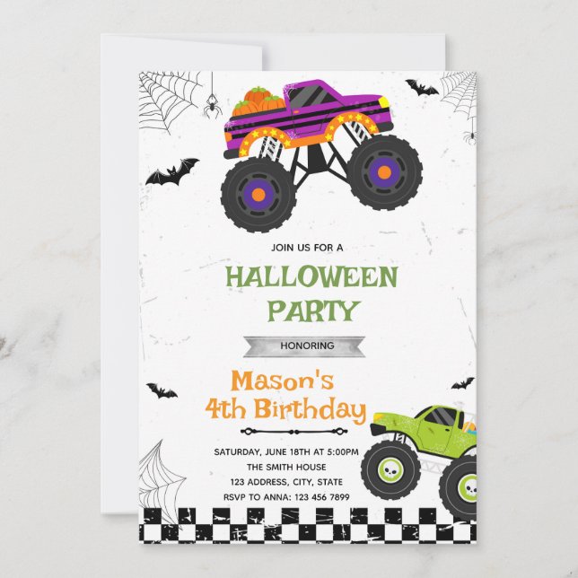 Halloween Monster Truck Einladung zum Geburtstag (Vorderseite)