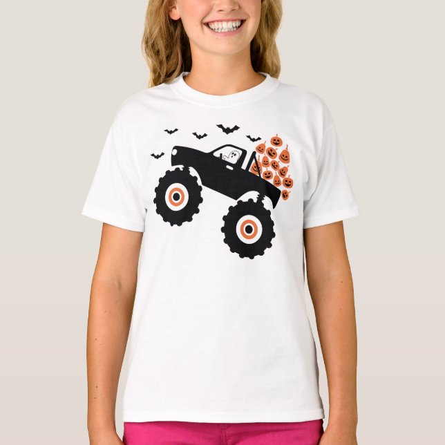 Halloween Monster Truck Ghost Spooky Kinder Jungs T-Shirt (Vorderseite)