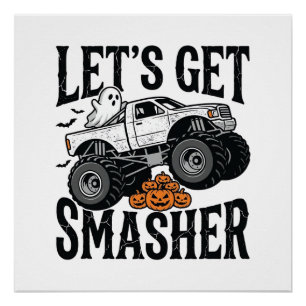 Halloween-Monster-Truck-Zerstörer Vintage-Shirt De Poster