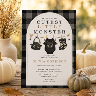 Halloween-Monster-Wäscheleine1 Gingham-Baby-Party Einladung