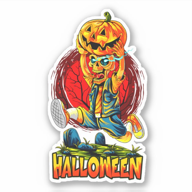 Halloween Monster Zombie Running Pumpkin Sticker (Vorderseite)