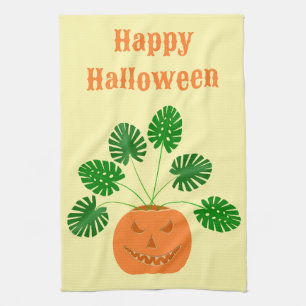 Halloween Monstera Pflanze in Pumpkin Custom Geschirrtuch