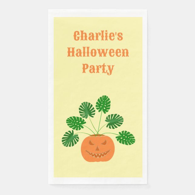 Halloween Monstera Pflanze in Pumpkin Custom Serviette (Vorderseite)