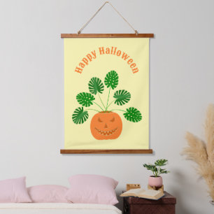 Halloween Monstera Pflanze in Pumpkin Custom Wandteppich Mit Holzrahmen