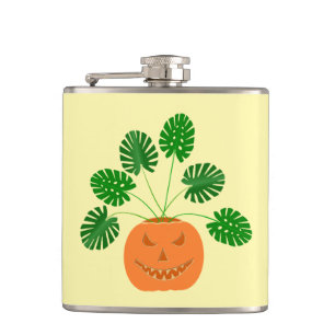 Halloween Monstera Pflanze in Pumpkin Flachmann