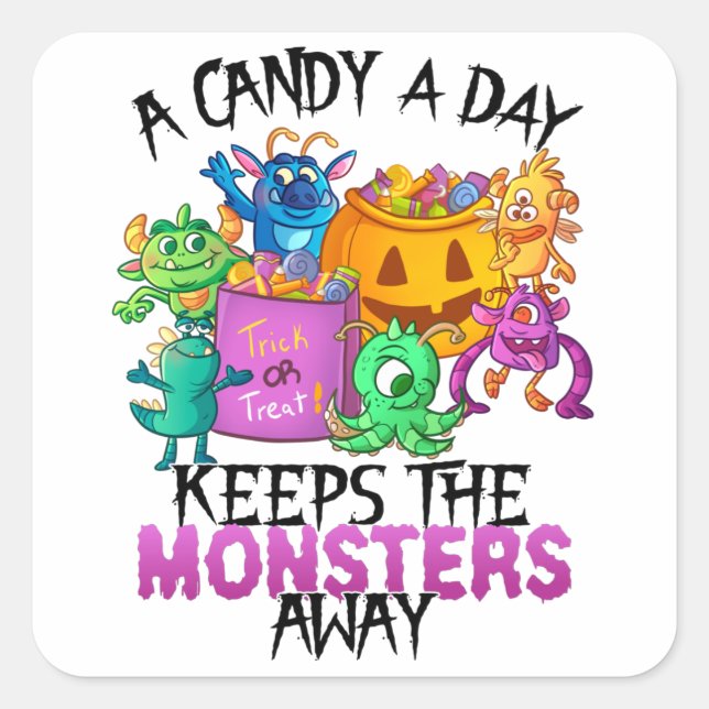 Halloween Monsters Candy Cute A Candy A Day Kids Quadratischer Aufkleber (Vorderseite)