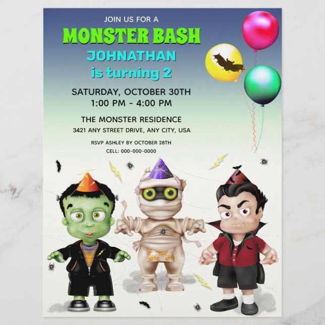 Halloween Monsters Kids Kostüm Party Flyer (Vorne)