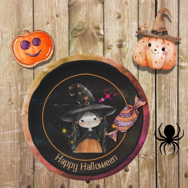 Halloween Monsters Little Hexe Pappteller (Halloween Monsters Little Witch Paper Plates)