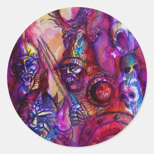 HALLOWEEN MONSTERS / ORK WAR Lila Fantasie Runder Aufkleber (Vorderseite)