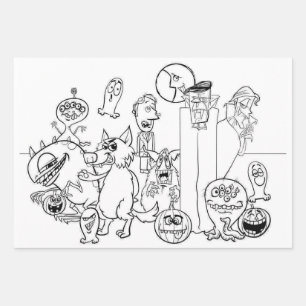 HALLOWEEN MONSTERS Wrapping Paper Sheet Set 3 Geschenkpapier Set