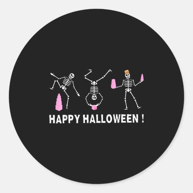 Halloween Montessori Teacher Skeleton Dancing Educ Runder Aufkleber (Vorderseite)