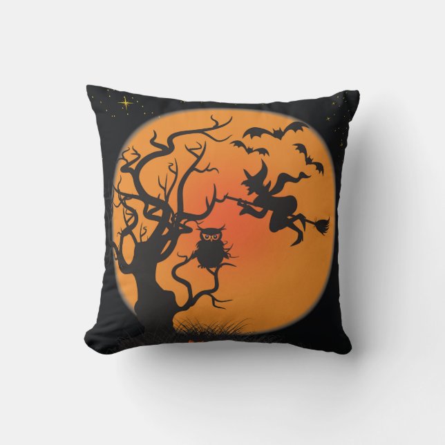 Halloween Moon Bat Decorative Orange Black Kissen (Vorderseite)